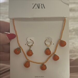 Zara Orange Beaded Necklace and Earrings Set